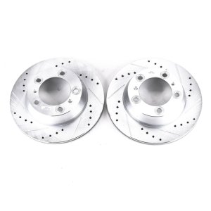 Porsche 718 Boxster Brake Rotors (2) - Rear - PowerStop - Evolution Drilled & Slotted Rotors - Silver - `17-`19