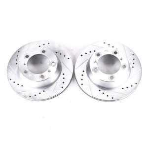 Porsche 718 Boxster Brake Rotors (2) - Rear - PowerStop - Evolution Drilled & Slotted Rotors - Silver - `17-`19