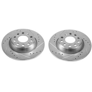 Audi Q3 Brake Rotors (2) - Rear - PowerStop - Evolution Drilled & Slotted - Silver - 2015