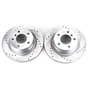 BMW 1 Series Brake Rotors (2) - Rear - PowerStop - Evolution Drilled & Slotted - Silver - `08-`13
