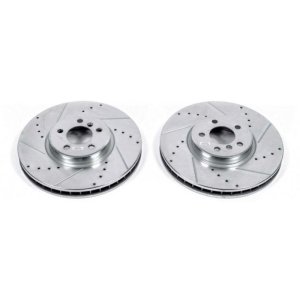 BMW X5 Brake Rotors (2) - Front - PowerStop - Evolution Drilled & Slotted - Silver - `11-`18
