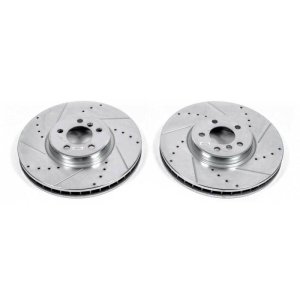 BMW X6 Brake Rotors (2) - Front - PowerStop - Evolution Drilled & Slotted - Silver - `08-`19