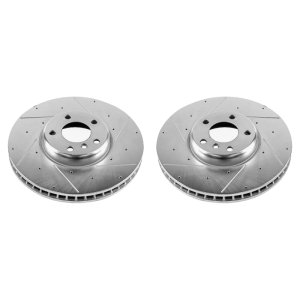 BMW 740i Brake Rotors (2) - Front - PowerStop - Evolution Drilled & Slotted - Silver Zinc - `11-`15