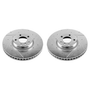 BMW ActiveHybrid 7 Brake Rotors (2) - Front - PowerStop - Evolution Drilled & Slotted - Silver Zinc - `13-`15