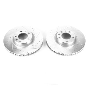 Porsche Cayenne Brake Rotors (2) - Front - PowerStop - Evolution Drilled & Slotted Zinc Plated - Silver - `11-`18