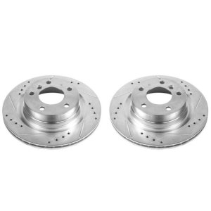 BMW 3 Series Brake Rotors (2) - Rear - PowerStop - Evolution Drilled & Slotted - Silver Zinc Plated - `14-`18