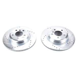 BMW 435i Brake Rotors (2) - Rear - PowerStop - Evolution Drilled & Slotted Zinc Plated - Silver - `14-`16