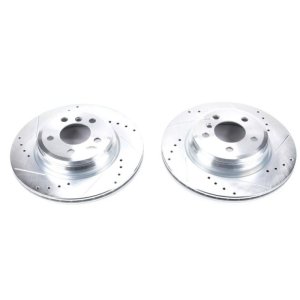 BMW 435i Brake Rotors (2) - Rear - PowerStop - Evolution Drilled & Slotted Zinc Plated - Silver - `14-`16