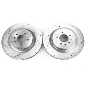 Land Rover Range Rover Sport Brake Rotors (2) - Rear - PowerStop - Evolution Drilled & Slotted, Zinc Plated - Silver - `14-`20 Land Rover Range Rover Sport Brake Rotors (2) - Rear - PowerStop - Evolution Drilled & Slotted, Zinc Plated - Silver - `14-`20