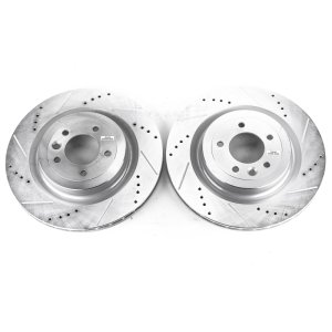Land Rover Range Rover Sport Brake Rotors (2) - Rear - PowerStop - Evolution Drilled & Slotted, Zinc Plated - Silver - `14-`20 Land Rover Range Rover Sport Brake Rotors (2) - Rear - PowerStop - Evolution Drilled & Slotted, Zinc Plated - Silver - `14-`20