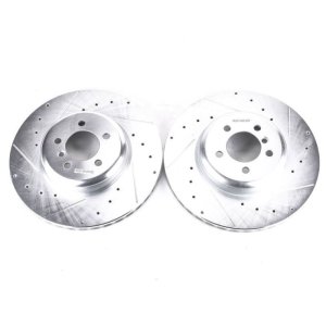 BMW 435i Brake Rotors (2) - Front - PowerStop - Evolution Drilled & Slotted - Silver - `14-`16