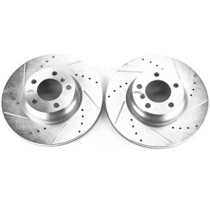 BMW 3 Series Brake Rotors (2) - Front - PowerStop - Evolution Drilled & Slotted - Silver Zinc - `12-`15