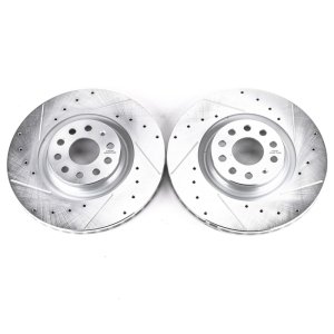 Audi S3 Brake Rotors (2) - Front - PowerStop - Evolution Drilled & Slotted - Silver - `15-`18