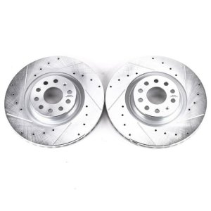 Audi S3 Brake Rotors (2) - Front - PowerStop - Evolution Drilled & Slotted - Silver - `15-`18