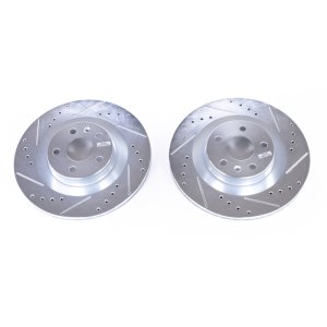 Volvo S90 Brake Rotors (2) - Rear - PowerStop - Evolution Drilled & Slotted - Silver - `16-`18