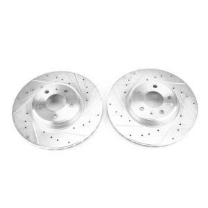 Audi A4 Brake Rotors (2) - Front - PowerStop - Evolution Drilled & Slotted - Silver - `17-`19