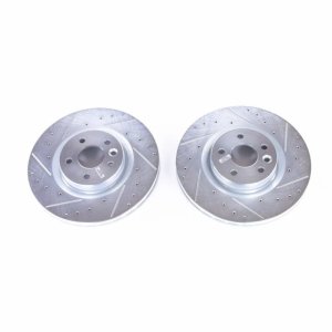 Land Rover Discovery Sport Brake Rotors (2) - Front - PowerStop - Evolution Drilled & Slotted, Zinc Plated - Silver - `15-`19