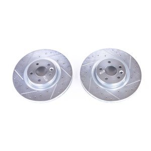 Land Rover Discovery Sport Brake Rotors (2) - Front - PowerStop - Evolution Drilled & Slotted, Zinc Plated - Silver - `15-`19