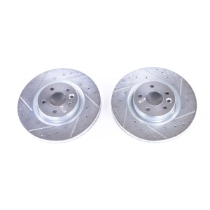 Land Rover Range Rover Evoque Brake Rotors (2) - Front - PowerStop - Evolution Drilled & Slotted, Zinc Plated - Silver - `16-`19