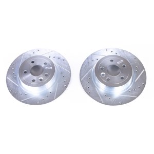 Land Rover Range Rover Evoque Brake Rotors (2) - Rear - PowerStop - Evolution Drilled & Slotted, Zinc Plated - Silver - `16-`19