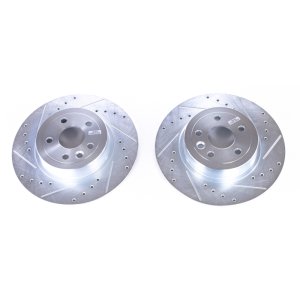 Land Rover Range Rover Evoque Brake Rotors (2) - Rear - PowerStop - Evolution Drilled & Slotted, Zinc Plated - Silver - `16-`19