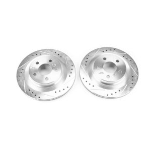 BMW X1 Brake Rotors (2) - Rear - PowerStop - Evolution Drilled & Slotted - Silver Zinc Plated - `16-`20