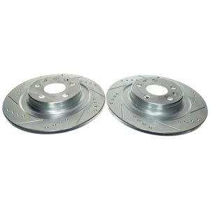 Volvo XC60 Brake Rotors (2) - Rear - PowerStop - Evolution Drilled & Slotted - Silver - `18-`21
