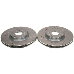 Volvo XC60 Brake Rotors (2) - Front - PowerStop - Evolution Drilled & Slotted - Silver - `18-`21