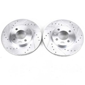 Volkswagen Cabrio Brake Rotors (2) - Front - PowerStop - Evolution Drilled & Slotted Rotors - Silver - `95-`02