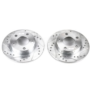 Audi A4 Quattro Brake Rotors (2) - Rear - PowerStop - Evolution Drilled & Slotted - Silver - `96-`01