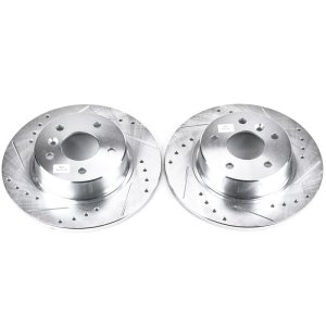 Land Rover Discovery Brake Rotors (2) - Rear - PowerStop - Evolution Drilled & Slotted - Silver - `99-`04