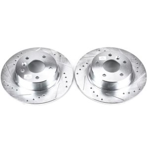 Land Rover Discovery Brake Rotors (2) - Rear - PowerStop - Evolution Drilled & Slotted - Silver - `99-`04