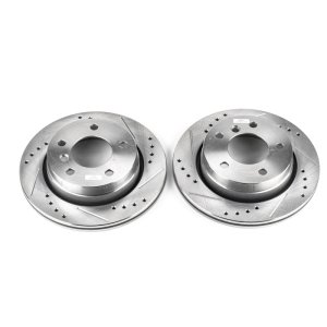 BMW 323Ci Brake Rotors (2) - Rear - PowerStop - Evolution Drilled & Slotted - Silver - 2000