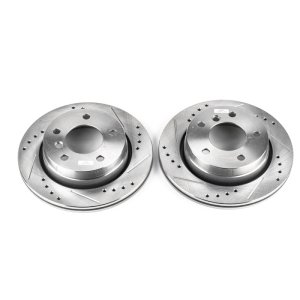 BMW 323Ci Brake Rotors (2) - Rear - PowerStop - Evolution Drilled & Slotted - Silver - 2000
