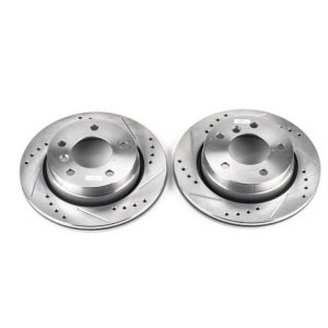 BMW 323Ci Brake Rotors (2) - Rear - PowerStop - Evolution Drilled & Slotted - Silver - 2000
