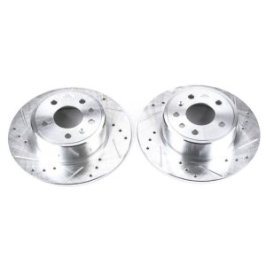 Saab 9-3 Brake Rotors (2) - Rear - PowerStop - Evolution Drilled & Slotted - Silver - `99-`03