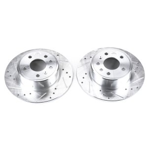 Saab 9-3 Brake Rotors (2) - Rear - PowerStop - Evolution Drilled & Slotted - Silver - `99-`03