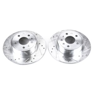 Saab 9-3 Brake Rotors (2) - Rear - PowerStop - Evolution Drilled & Slotted - Silver - `99-`03