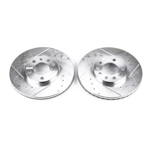 Saab 9-3 Brake Rotors (2) - Front - PowerStop - Evolution Drilled & Slotted - Silver - `99-`03