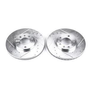 Saab 9-3 Brake Rotors (2) - Front - PowerStop - Evolution Drilled & Slotted - Silver - `99-`03