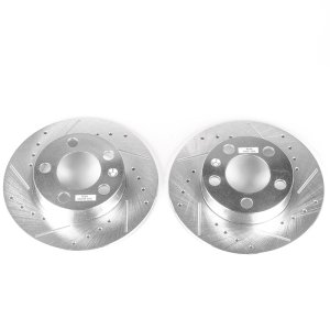 Audi TT Brake Rotors (2) - Rear - PowerStop - Evolution Drilled & Slotted - Silver - `99-`06