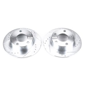 Audi A6 Quattro Brake Rotors (2) - Rear - PowerStop - Evolution Drilled & Slotted - Silver - `98-`01