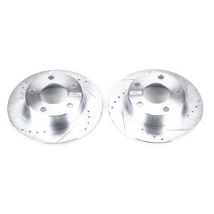 Audi A6 Quattro Brake Rotors (2) - Rear - PowerStop - Evolution Drilled & Slotted - Silver - `98-`01