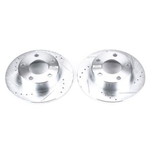 Audi A6 Quattro Brake Rotors (2) - Rear - PowerStop - Evolution Drilled & Slotted - Silver - `98-`01