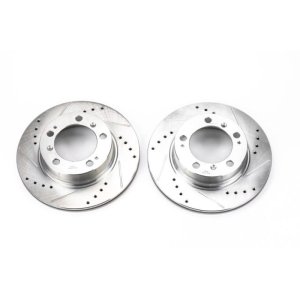 Porsche Boxster Brake Rotors (2) - Rear - PowerStop - Evolution Drilled & Slotted - Silver Zinc - `97-`04