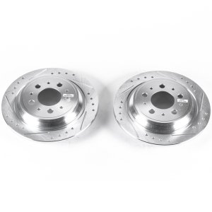 Volvo S70 Brake Rotors (2) - Rear - PowerStop - Evolution Drilled & Slotted - Silver - `99-`00