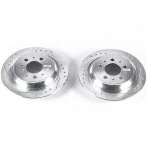Volvo S70 Brake Rotors (2) - Rear - PowerStop - Evolution Drilled & Slotted - Silver - `99-`00