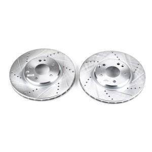 Chrysler Crossfire Brake Rotors (2) - Front - PowerStop - Drilled & Slotted - Silver - `04-`08