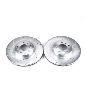 BMW X5 Brake Rotors (2) - Front - PowerStop - Evolution Drilled & Slotted Zinc Plated - Silver - `00-`06