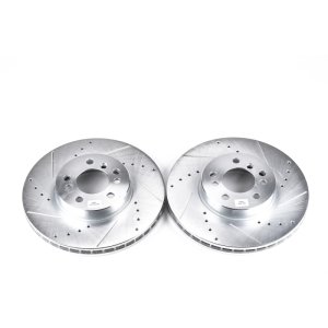 BMW X5 Brake Rotors (2) - Front - PowerStop - Evolution Drilled & Slotted Zinc Plated - Silver - `00-`06